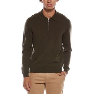 Amicale Cashmere Mens  1/4-Zip Cashmere Polo Sweater, Green